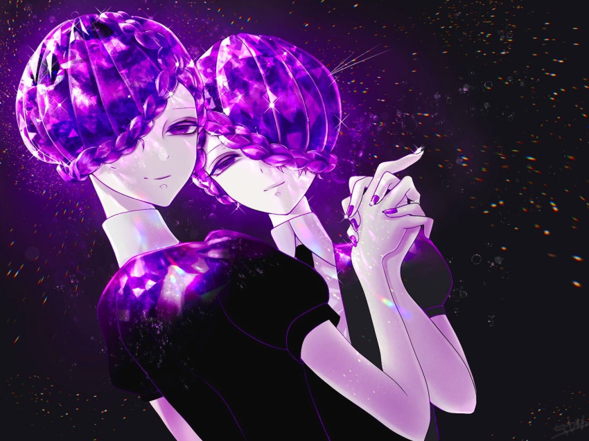 2others, akamahura, amethyst_(houseki_no_kuni), androgynous, braid, colored_eyelashes, crystal_hair, fingernails
