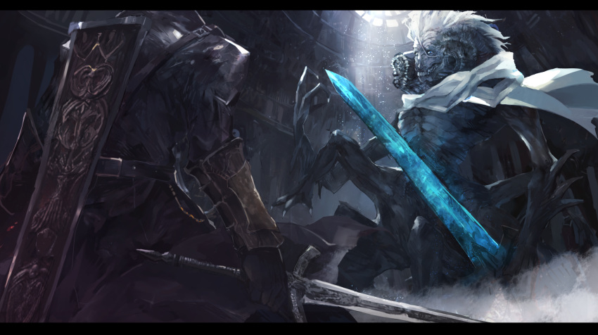 1boy, belt, black_belt, black_coat, black_gloves, bloodborne, coat, commentary_request