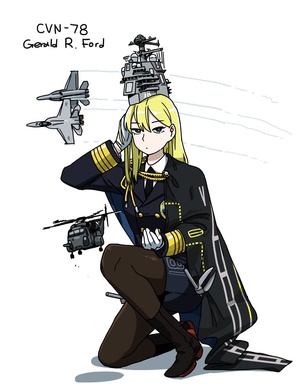 1girl, anyan_(jooho), black_cape, black_footwear, black_jacket, black_legwear, black_skirt, blonde_hair