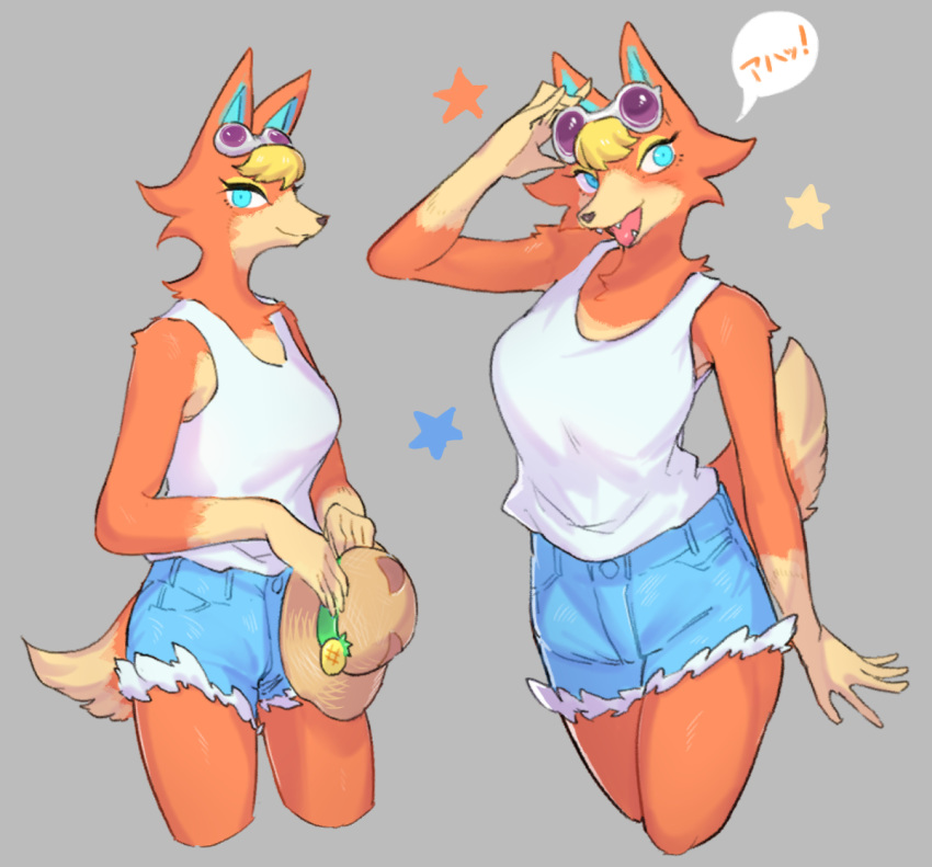 1girl, adjusting_eyewear, alternate_costume, animal_ears, arm_up, bangs, bare_shoulders, blonde_hair