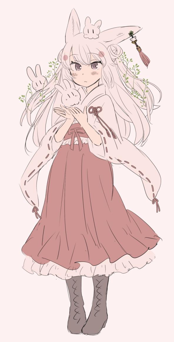 1girl, animal_ears, blush, boots, brown_eyes, brown_footwear, closed_mouth, cross-laced_footwear