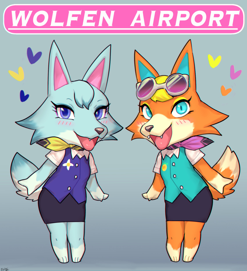 2girls, :3, absurdres, animal_ears, aqua_vest, artist_name, barefoot, bianca_(doubutsu_no_mori)