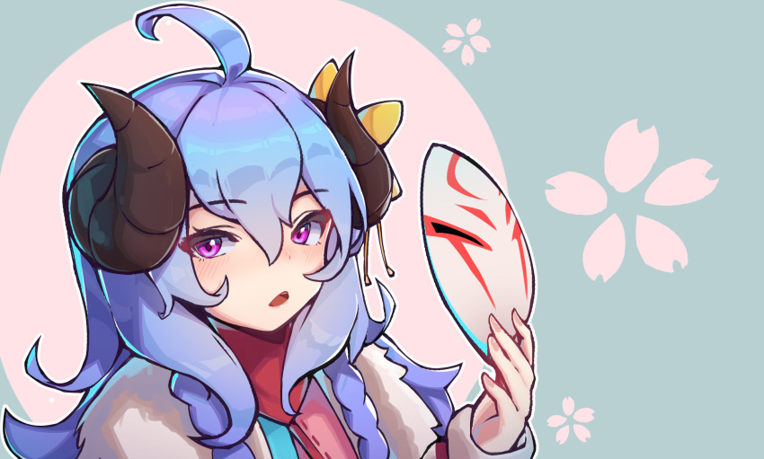 1girl, ahoge, alternate_costume, alternate_eye_color, alternate_hair_color, alternate_hairstyle, blue_hair, bongnom
