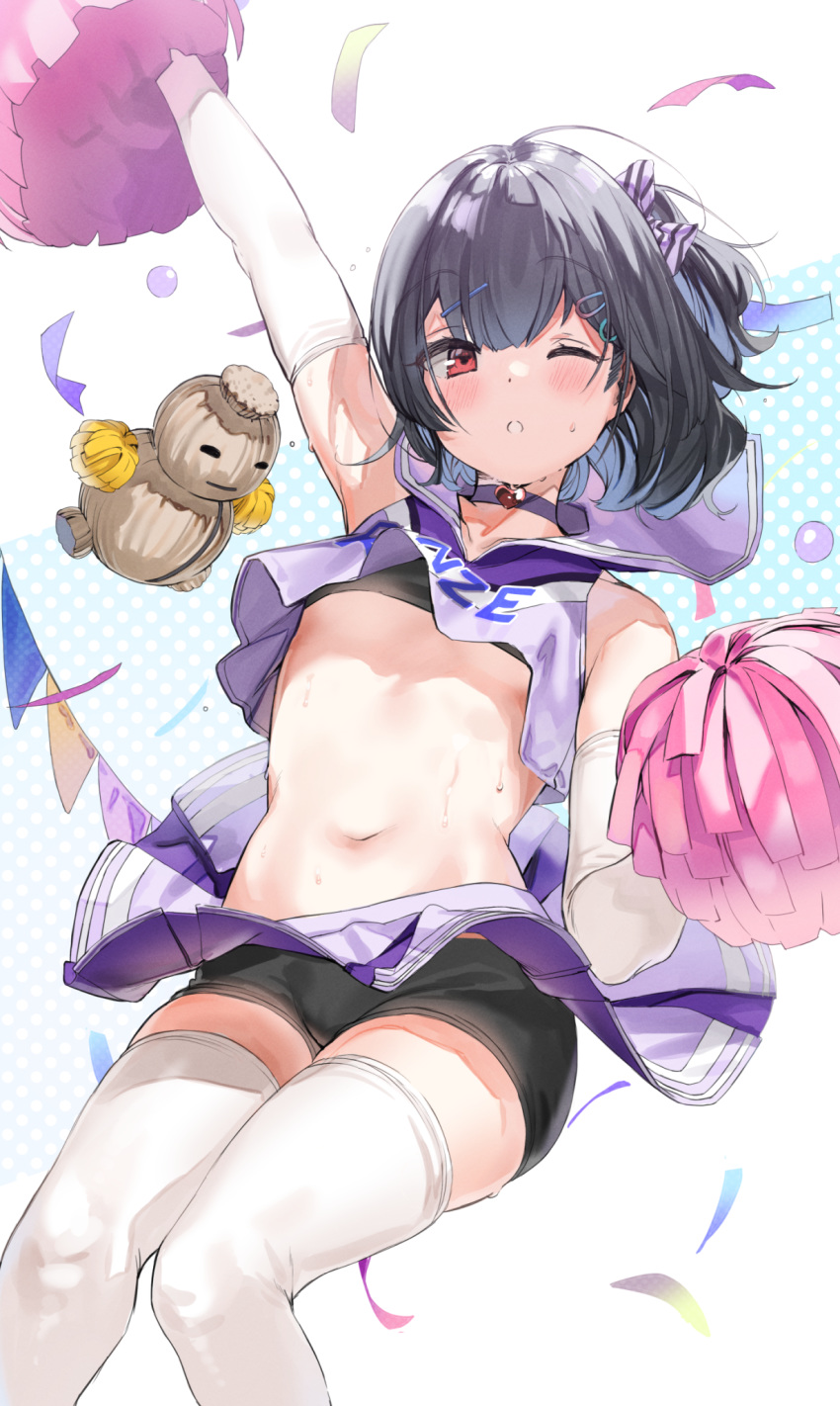 1girl, :o, ahoge, aqua_background, arm_up, bangs, bare_shoulders, black_bra