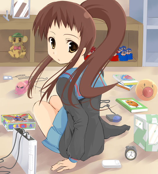 1girl, aputomu77, full_metal_panic!, genderswap, kyonko, ponytail, school_uniform, serafuku, suzumiya_haruhi_no_yuuutsu