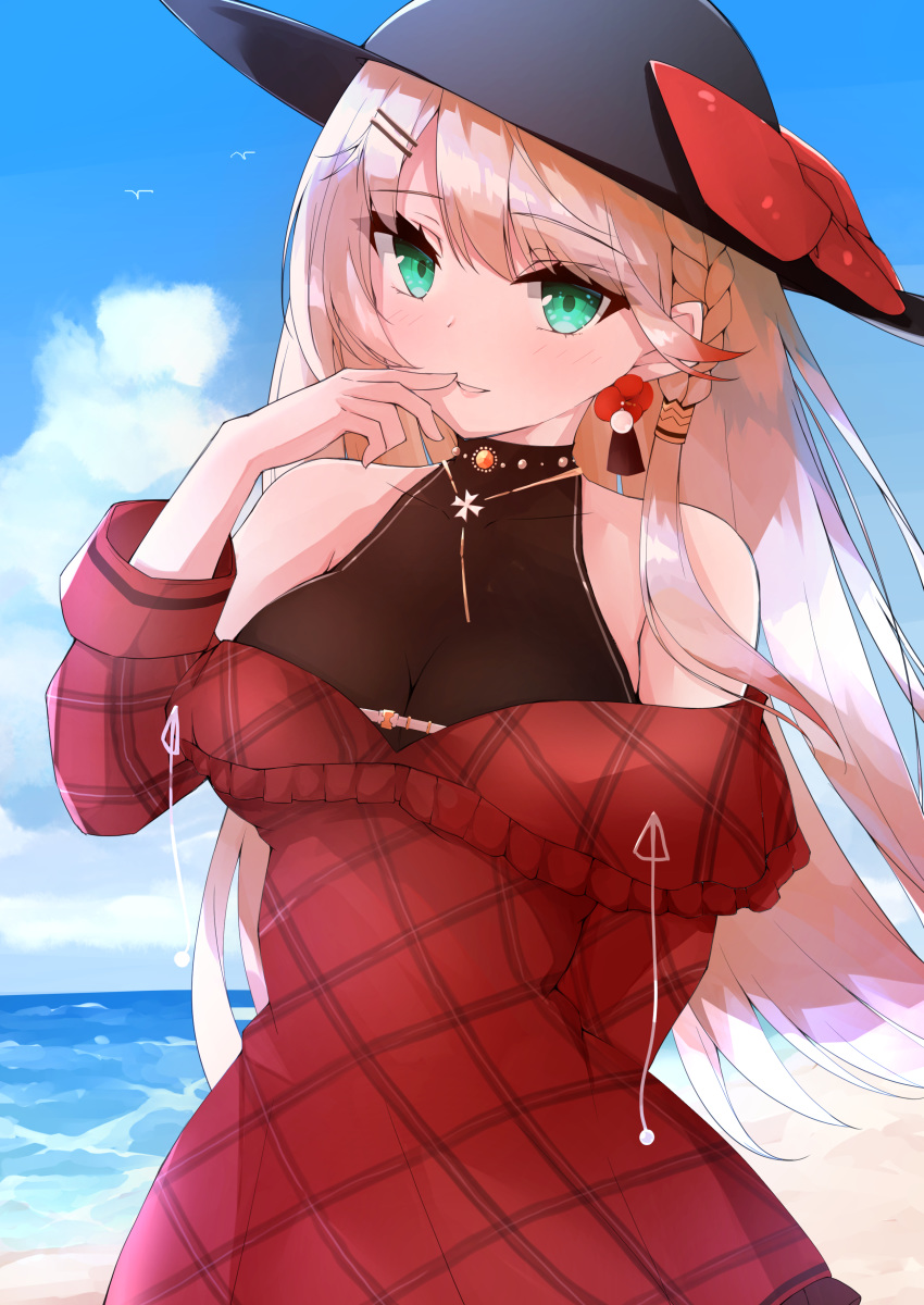 1girl, absurdres, azur_lane, bangs, black_headwear, blonde_hair, braid, breasts