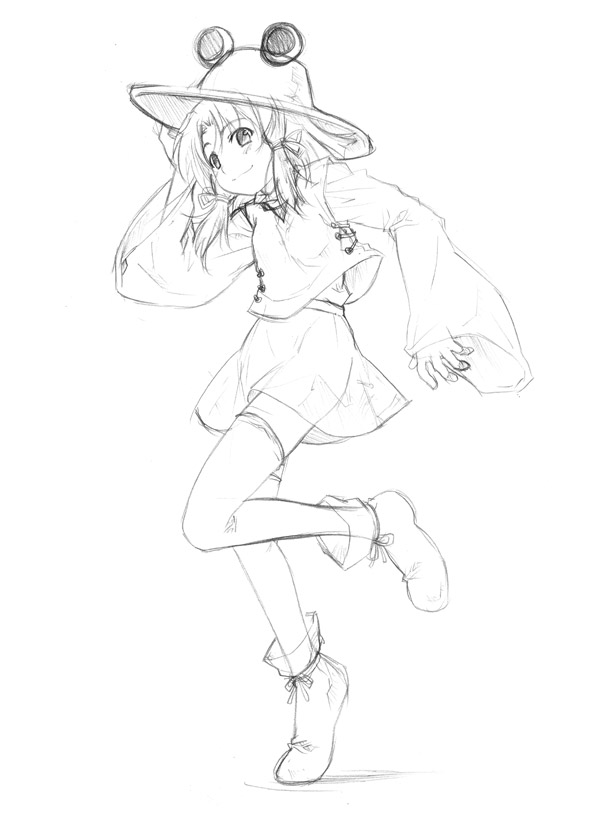 monochrome, moriya_suwako, sakumo, sketch, touhou
