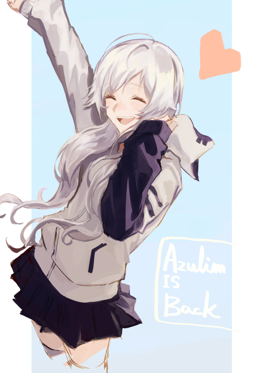 1girl, absurdres, animal_hood, arm_up, azuma_lim, azuma_lim_channel, bangs, black_skirt