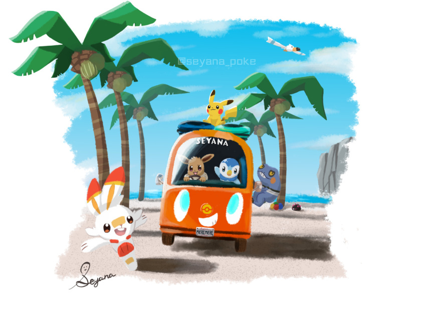 :3, :d, artist_name, berry_(pokemon), bird, blue_sky, clouds, commentary_request