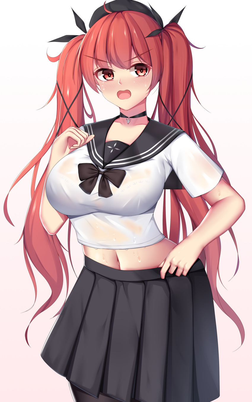 1girl, absurdres, ahoge, azur_lane, bangs, beret, black_bow, black_choker