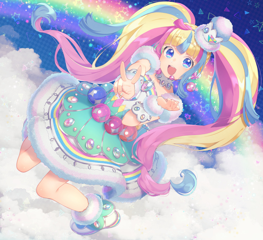1girl, absurdres, bangs, bare_shoulders, blonde_hair, blue_dress, blue_eyes, blue_hair