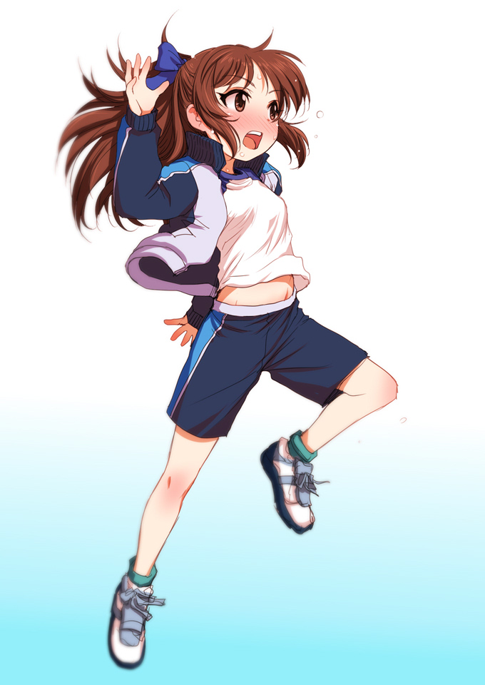 1girl, blush, bow, brown_eyes, brown_hair, gradient, gradient_background, hair_bow