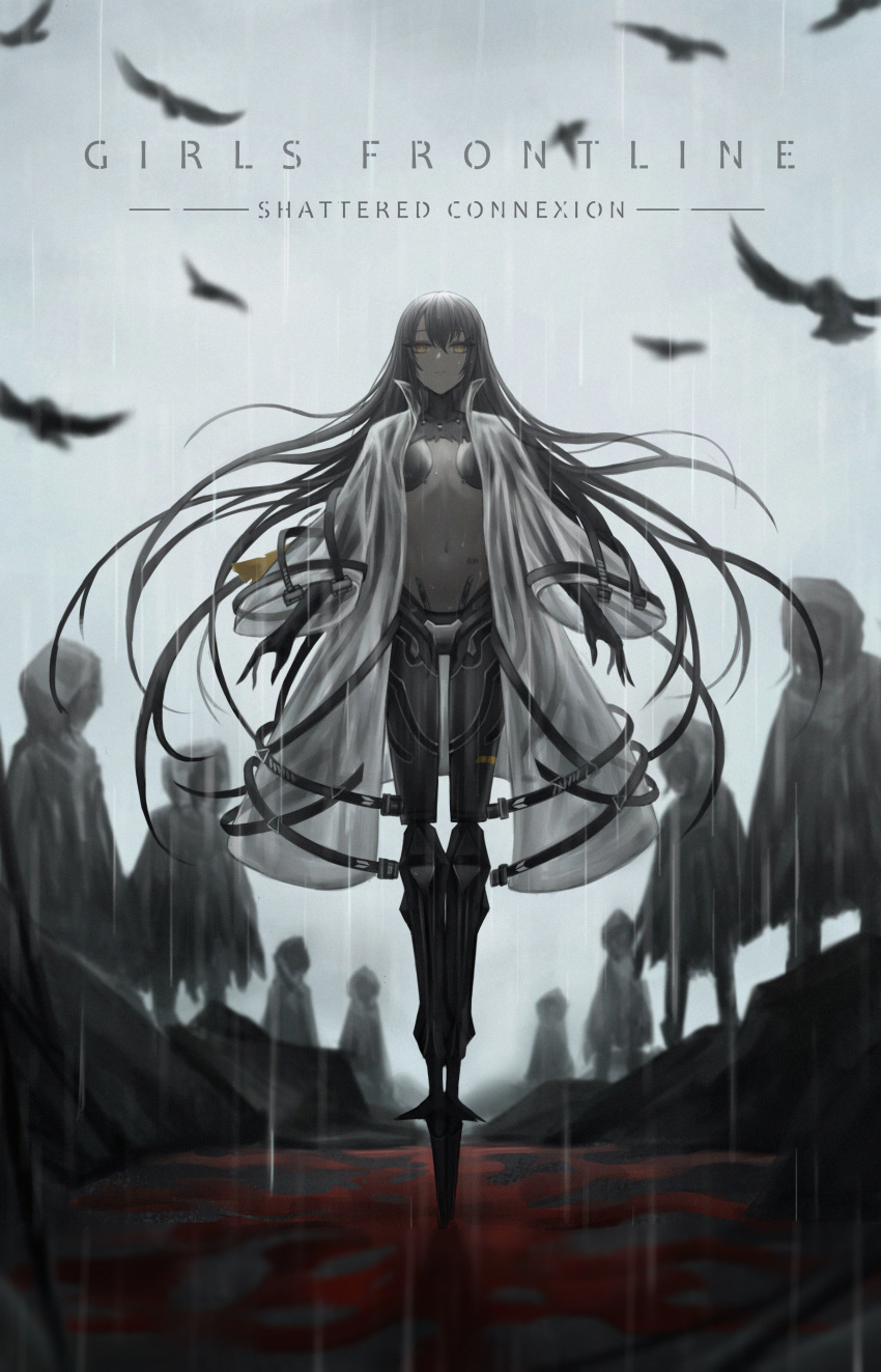 1girl, absurdres, alternate_costume, barcode_tattoo, bird, black_hair, blood, breasts