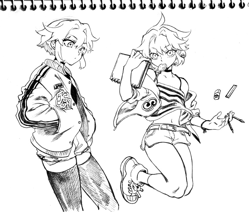 1boy, bangs, belt, bhh4321, candy, choker, eraser, food