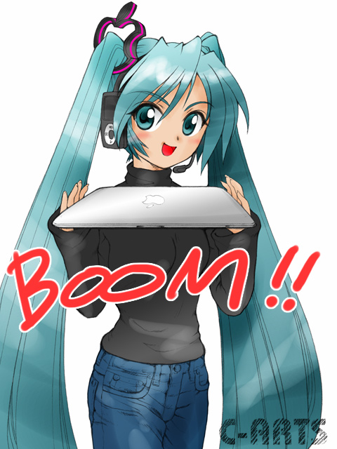 apple, computer, cosplay, digital_media_player, food, fruit, hatsune_miku, ipod