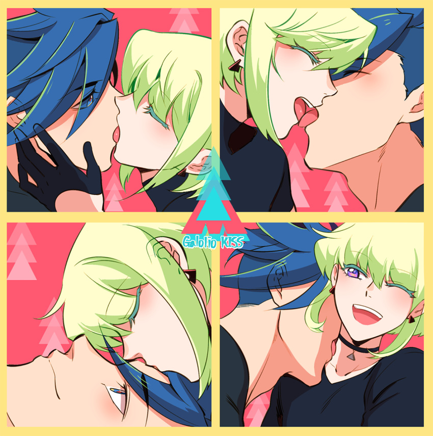 2boys, bhh4321, blue_eyes, blue_hair, choker, closed_eyes, galo_thymos, green_hair
