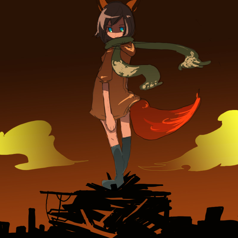 back, bad_id, blue_eyes, kujira, original, scarf, tail