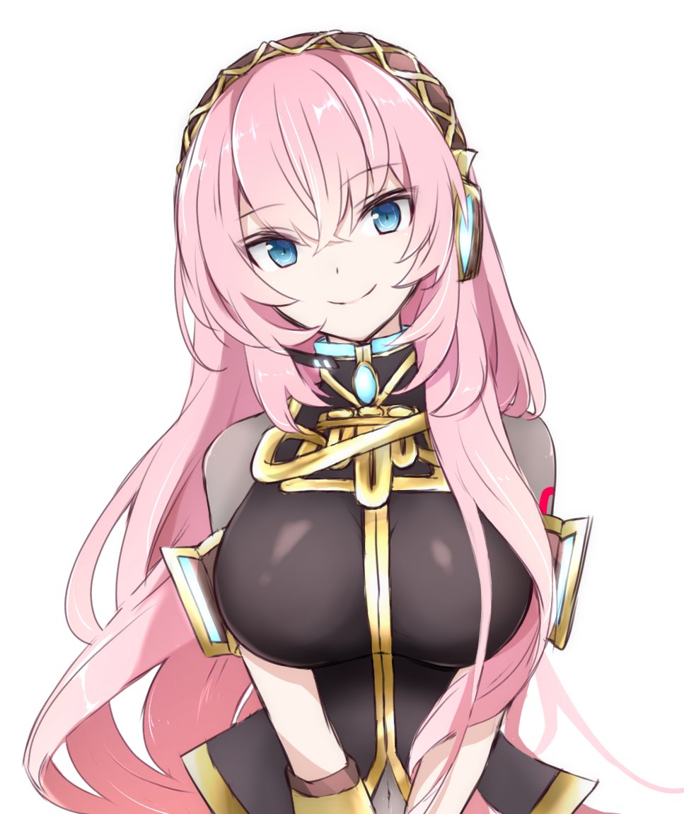 1girl, amulet, armband, black_skirt, blue_eyes, breasts, commentary, gold_trim