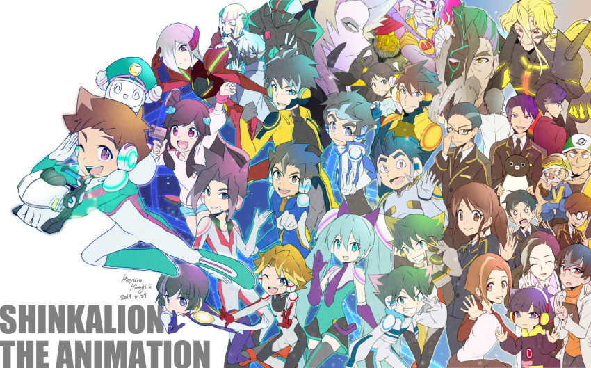 1other, 6+boys, 6+girls, azuma_subaru, bird, black_hair, blue_eyes, blue_hair