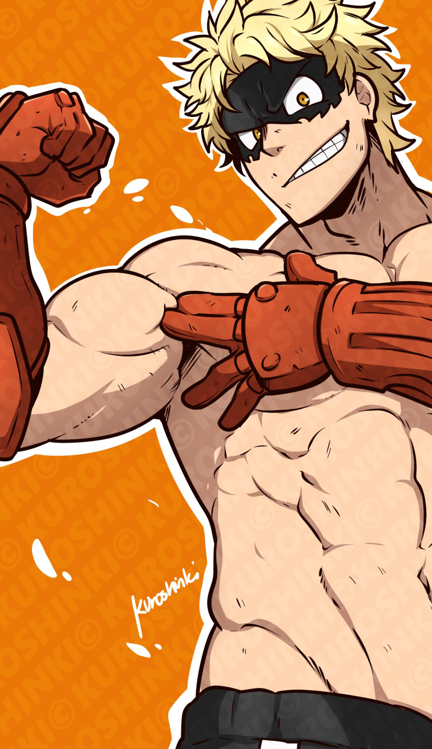1boy, abs, absurdres, alternate_design, artofkuroshinki, bara, blonde_hair, boku_no_hero_academia
