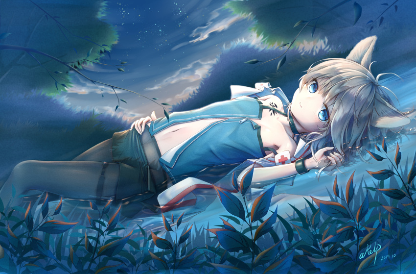 1girl, 2019, absurdres, akelp, animal_ears, arknights, artist_name, bare_shoulders