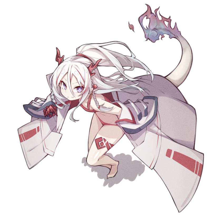 1girl, absurdres, arknights, barefoot, braid, closed_mouth, dragon_girl, dragon_horns
