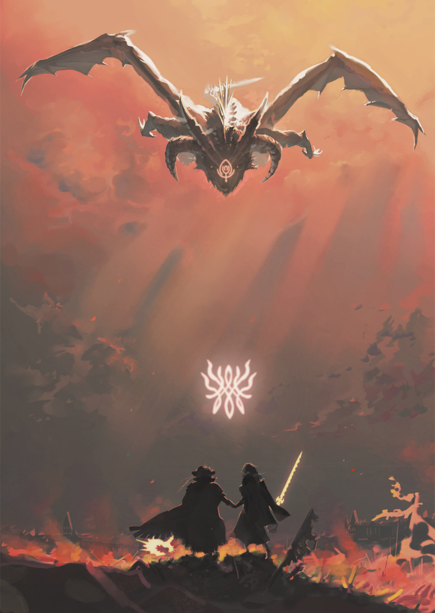 2girls, absurdres, axe, aymr_(weapon), battlefield, byleth_(fire_emblem), byleth_eisner_(female), cape