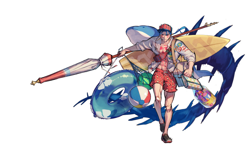 1boy, absurdres, alternate_costume, blue_hair, chest_tattoo, cu_chulainn_(fate)_(all), cu_chulainn_(fate/grand_order), cu_chulainn_alter_(fate/grand_order)