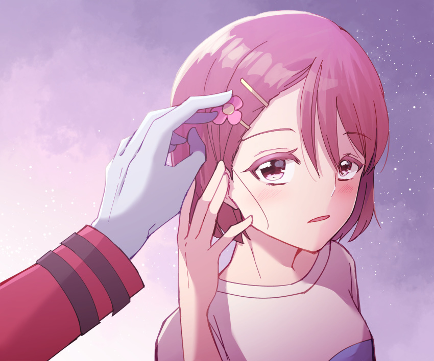 1boy, 1girl, absurdres, bangs, blue_skin, brown_hair, daruizen, eyebrows_visible_through_hair