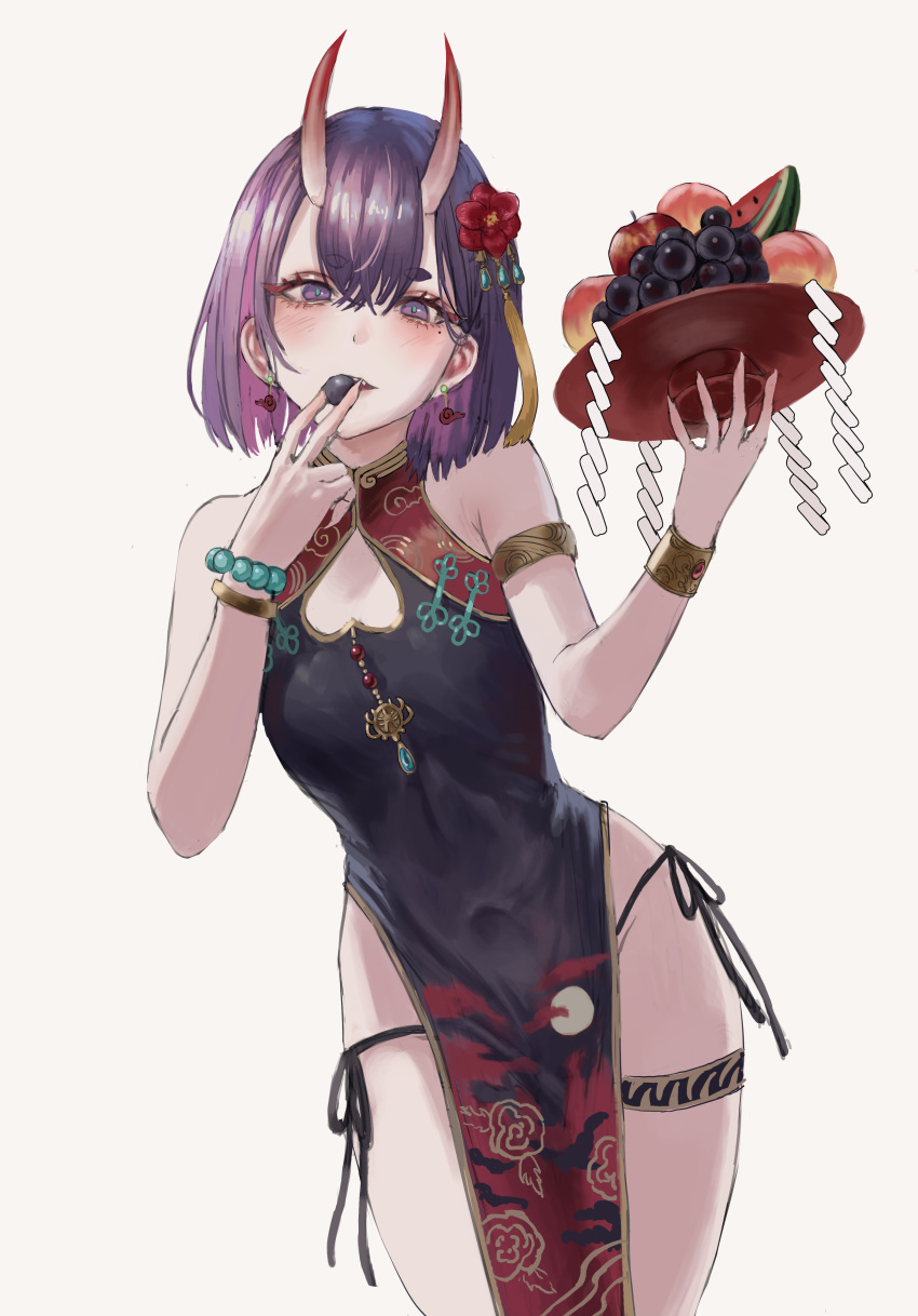 1girl, absurdres, bare_arms, bare_shoulders, blush, breasts, china_dress, chinese_clothes