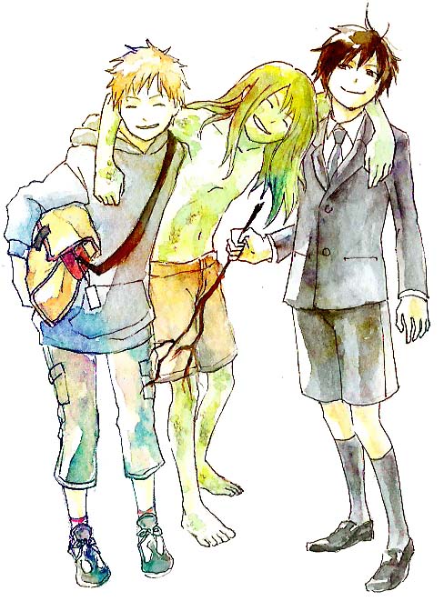 3boys, barefoot, black_hair, brown_hair, closed_eyes, darren_shan, evra_von, formal