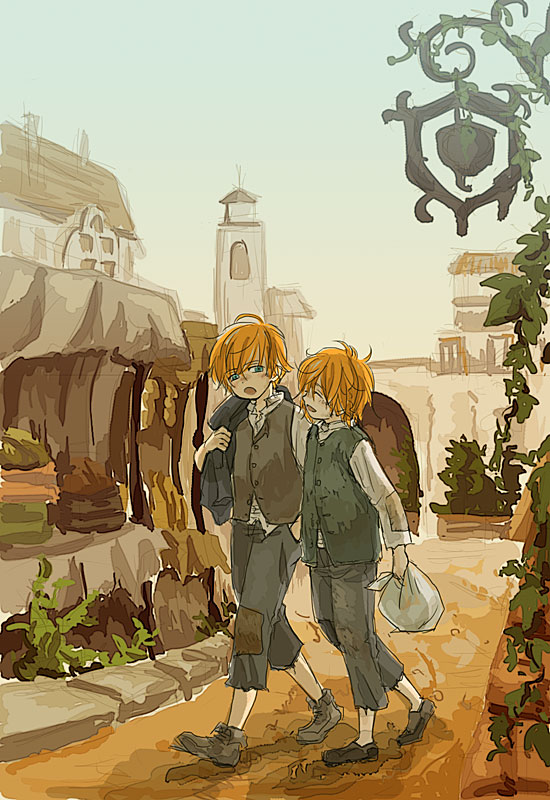 2boys, bag, blue_eyes, child, cousins, hand_in_pocket, kobutya4696, larten_crepsley