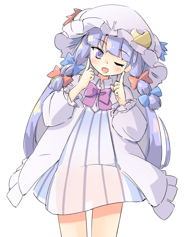 1girl, arnest, blue_bow, blush, bow, bowtie, commentary, cowboy_shot