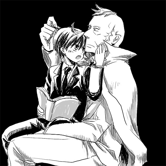 2boys, black_hair, book, cape, darren_shan, formal, kobutya4696, larten_crepsley