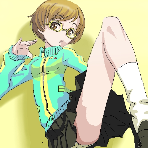 brown_hair, glasses, indee, lowres, oekaki, panties, pantyshot, persona