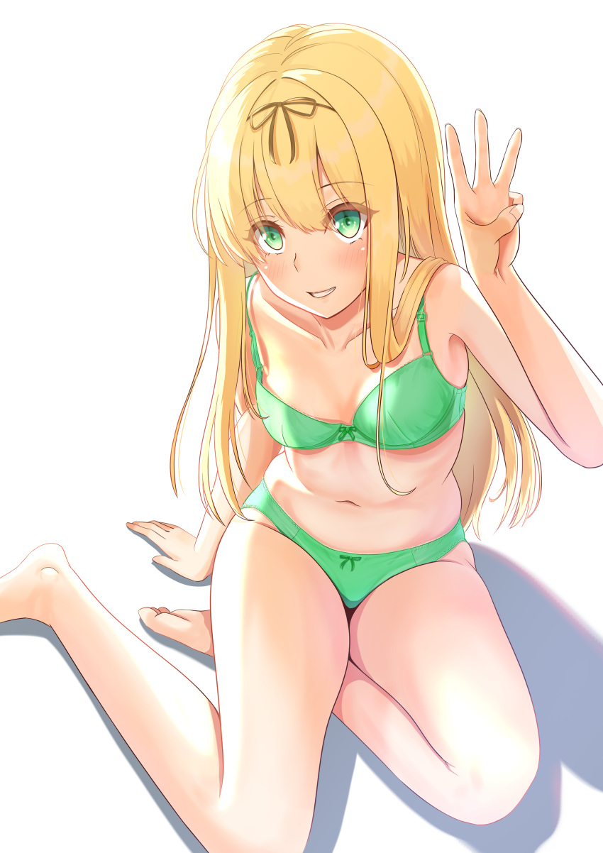 1girl, absurdres, bangs, bare_arms, bare_legs, bare_shoulders, barefoot, black_ribbon