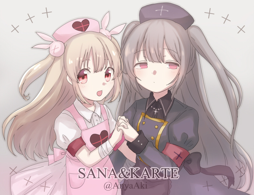 anyaaki, apron, armband, bandaged_arm, bandages, black_apron, bunny_hair_ornament, dress