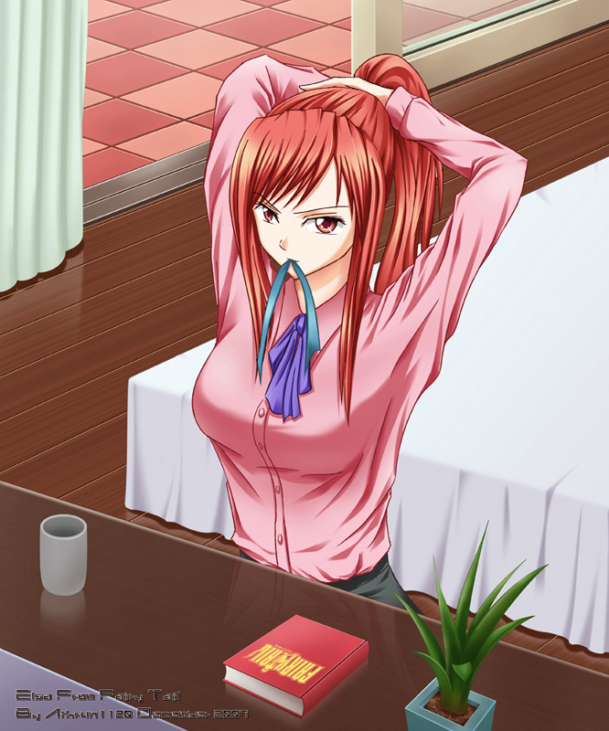 arms_up, athrun1120, bad_id, bed, book, cup, erza_scarlet, fairy_tail