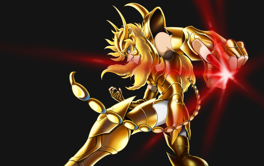 1boy, armor, ba_(artist), black_background, blonde_hair, digital_art, golden_armor, long_fingernail