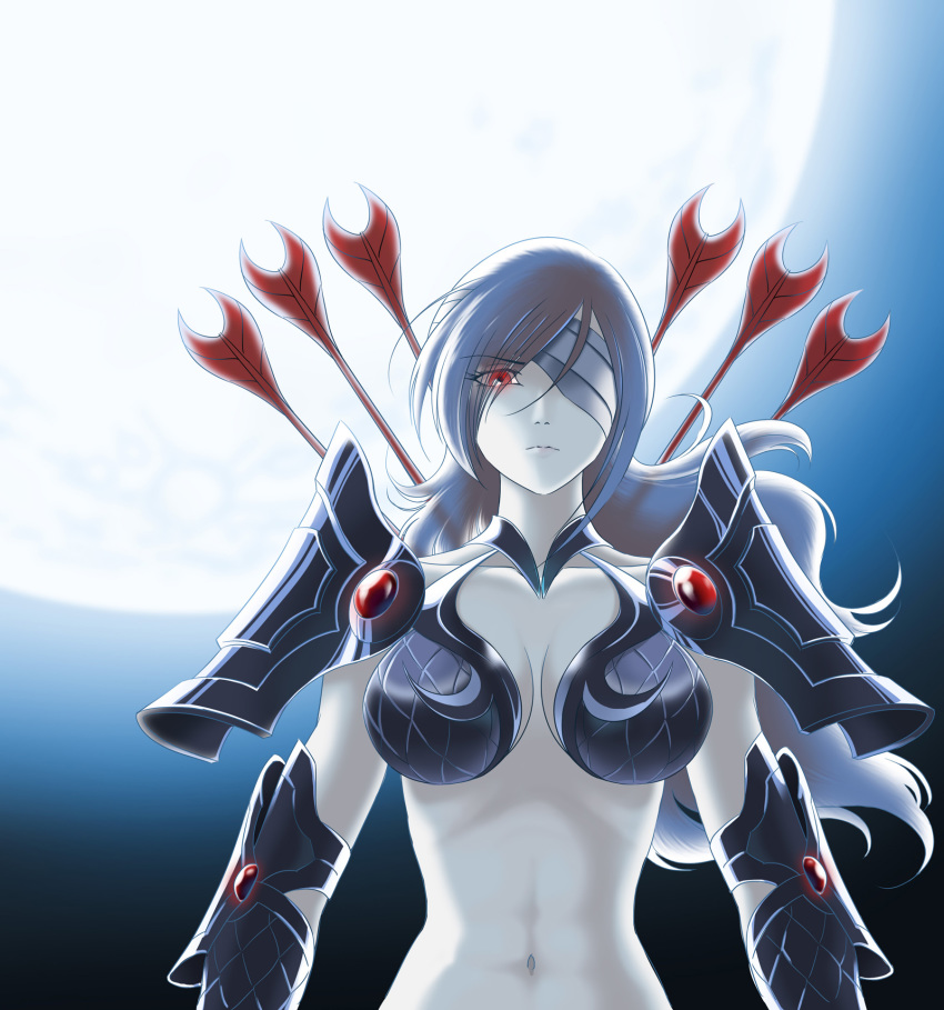 armor, arrows, ba_(artist), brown_hair, eyepatch, female, lascoumoune, long_hair
