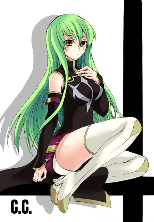 boots, c.c., cc, code_geass, detached_sleeves, green_hair, high_heels, long_hair