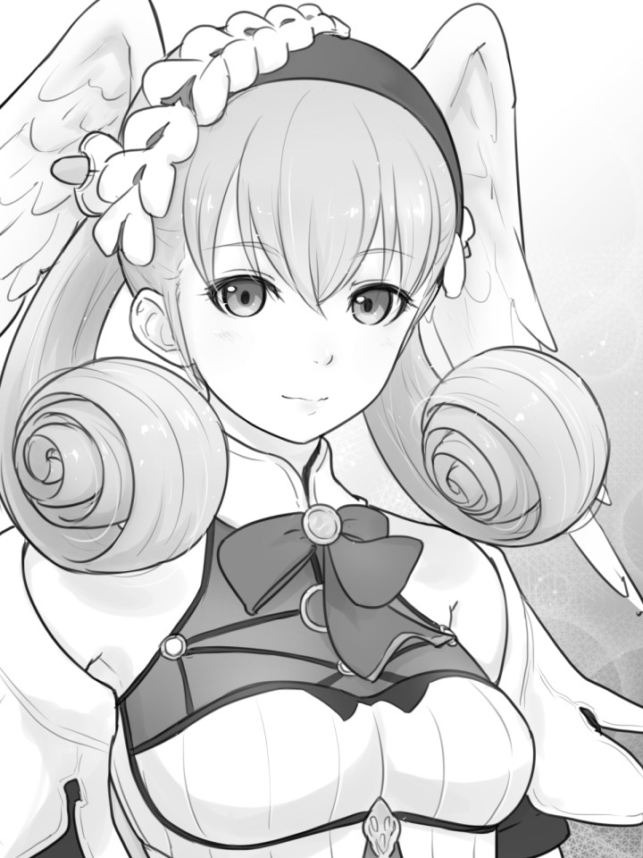 1girl, breasts, closed_mouth, curly_hair, dress, head_wings, kiikii_(kitsukedokoro), long_hair