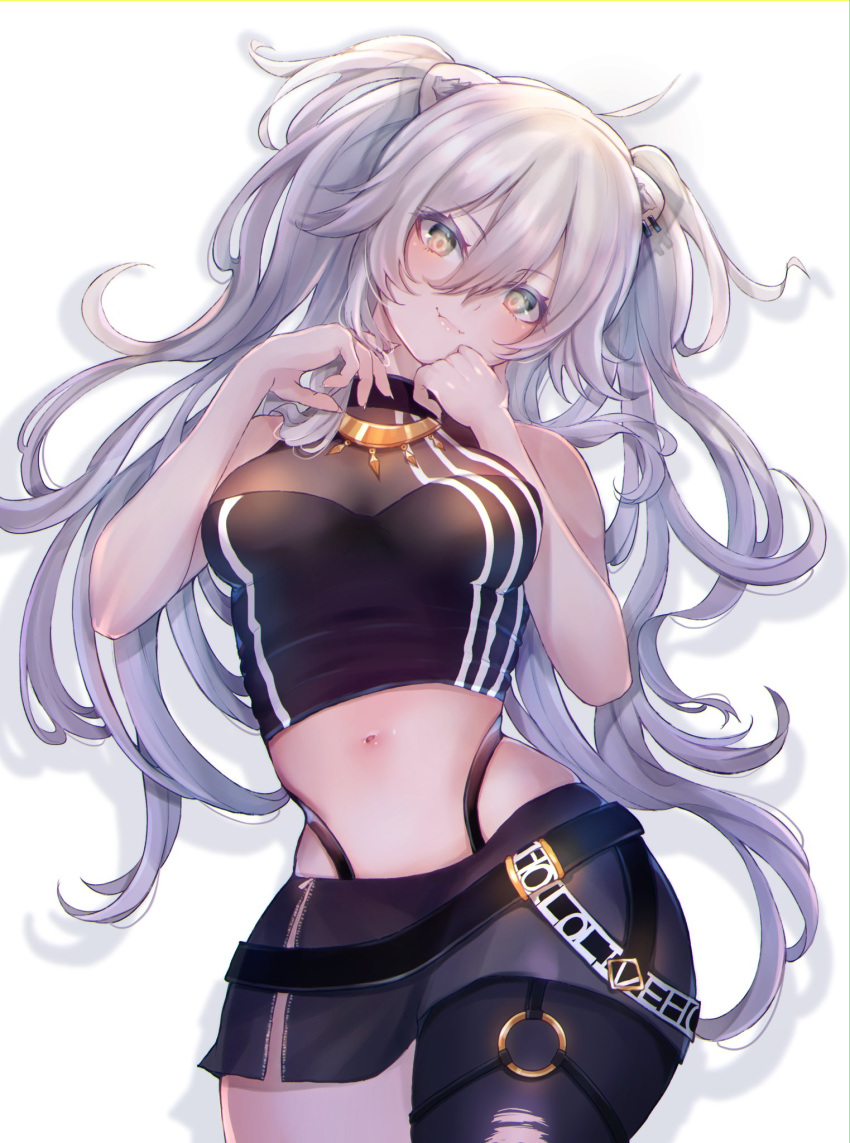 1girl, ahoge, animal_ears, bare_shoulders, blush, breasts, earrings, eyebrows_visible_through_hair