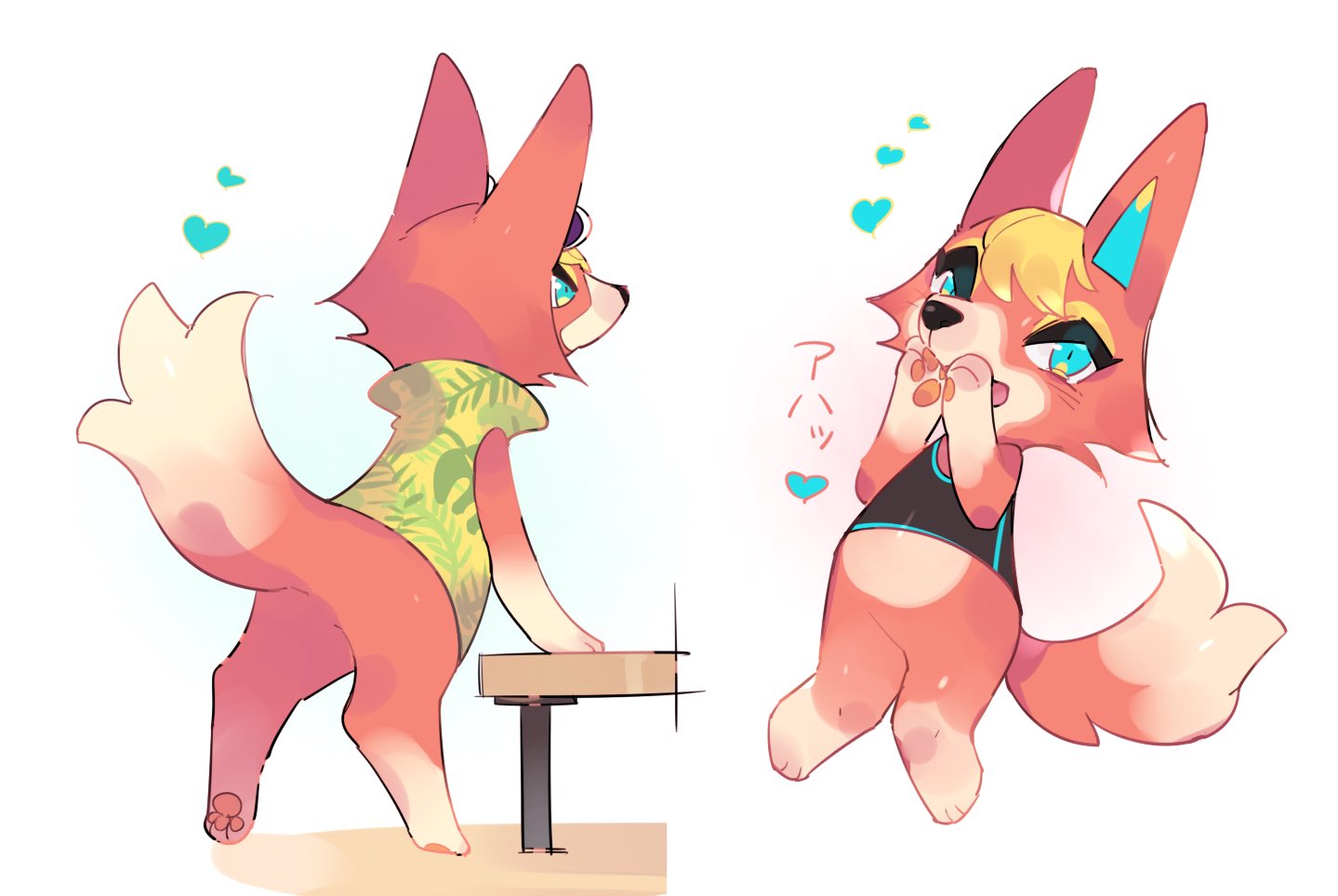 1girl, animal_ears, bangs, barefoot, black_shirt, blonde_hair, blue_eyes, blush