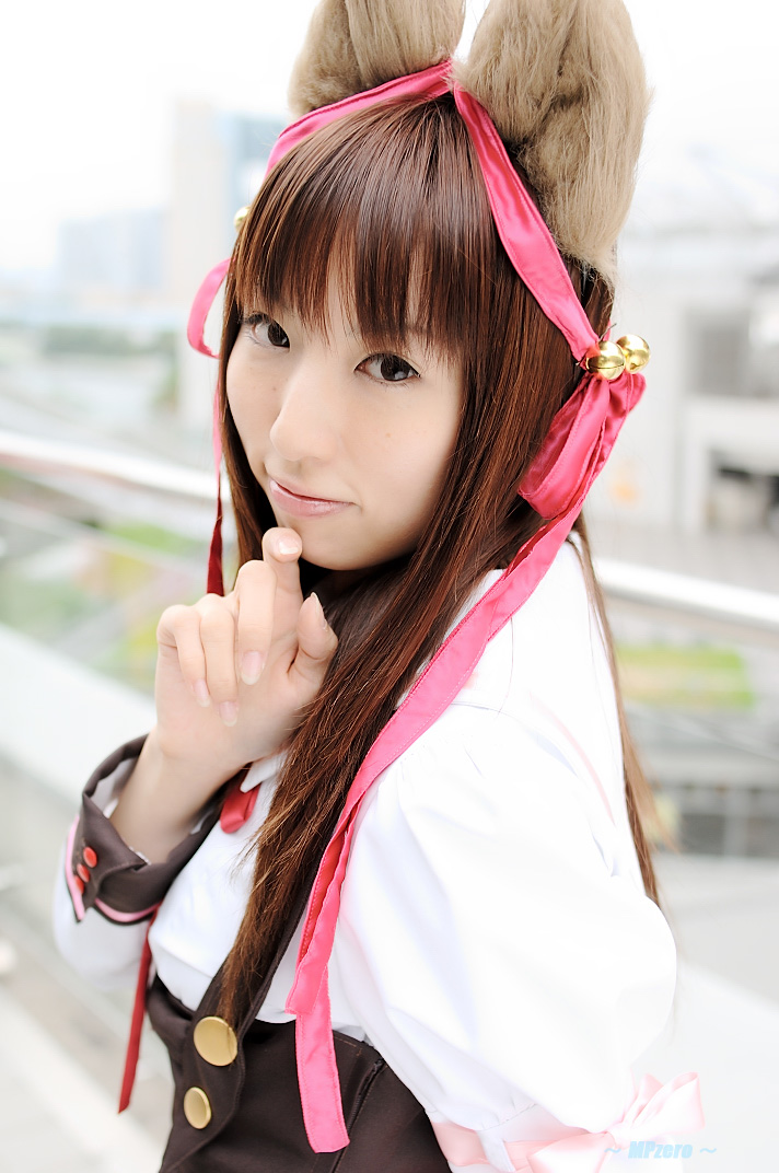 animal_ears, asian, chihaya, cosplay, dog_ears, hair_ribbons, photo, school_uniform