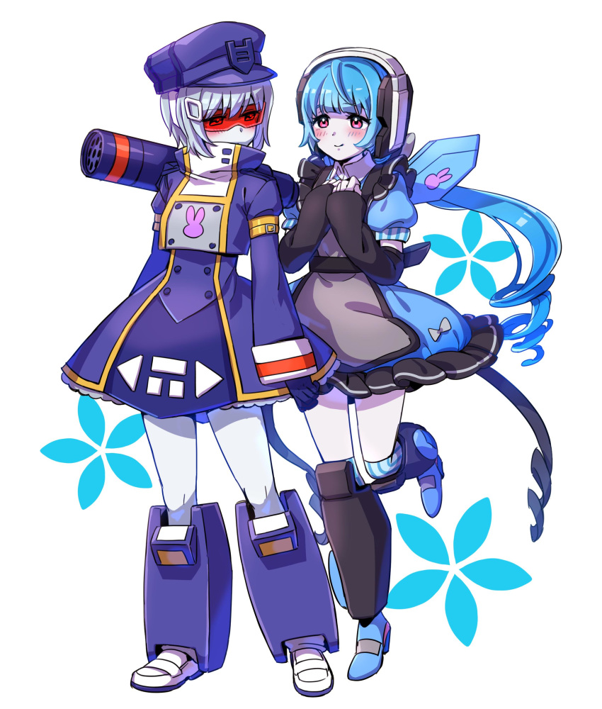 2girls, absurdres, blue_hair, detached_sleeves, genderswap, genderswap_(mtf), gothic_lolita, hands_on_own_chest