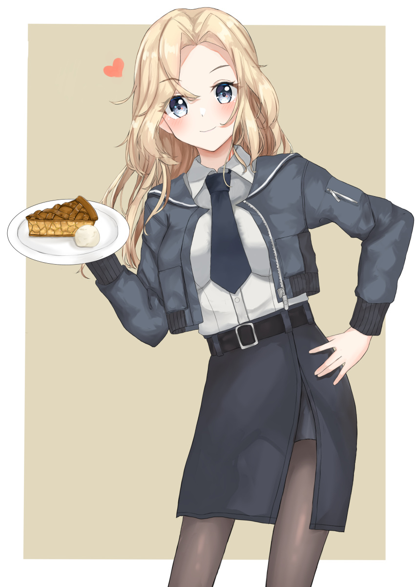 1girl, absurdres, belt, belt_buckle, black_belt, black_jacket, black_legwear, black_neckwear
