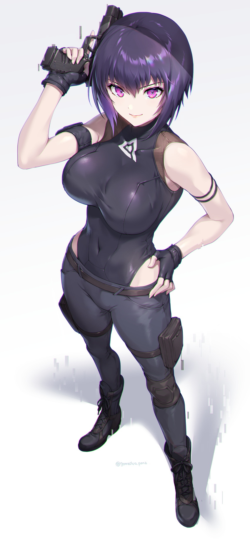 1girl, absurdres, arm_strap, armband, artist_name, bangs, bare_arms, bare_shoulders