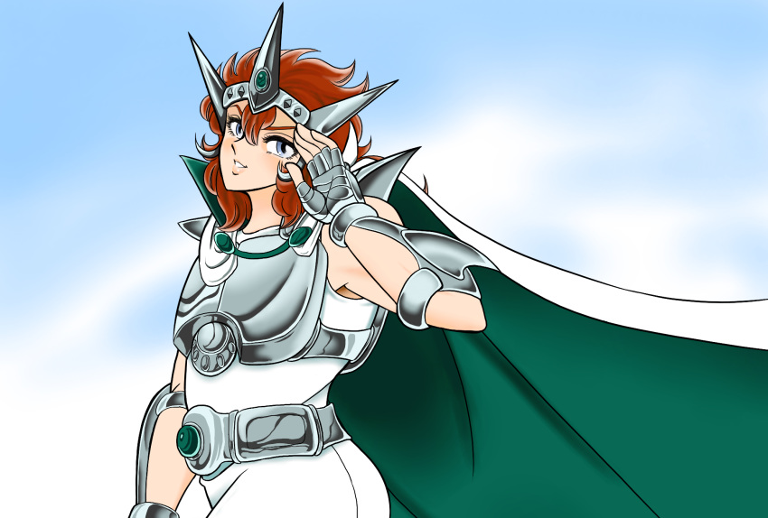 1boy, androgynous, armor, brown_hair, cape, crown, fingerless_gloves, full_armor