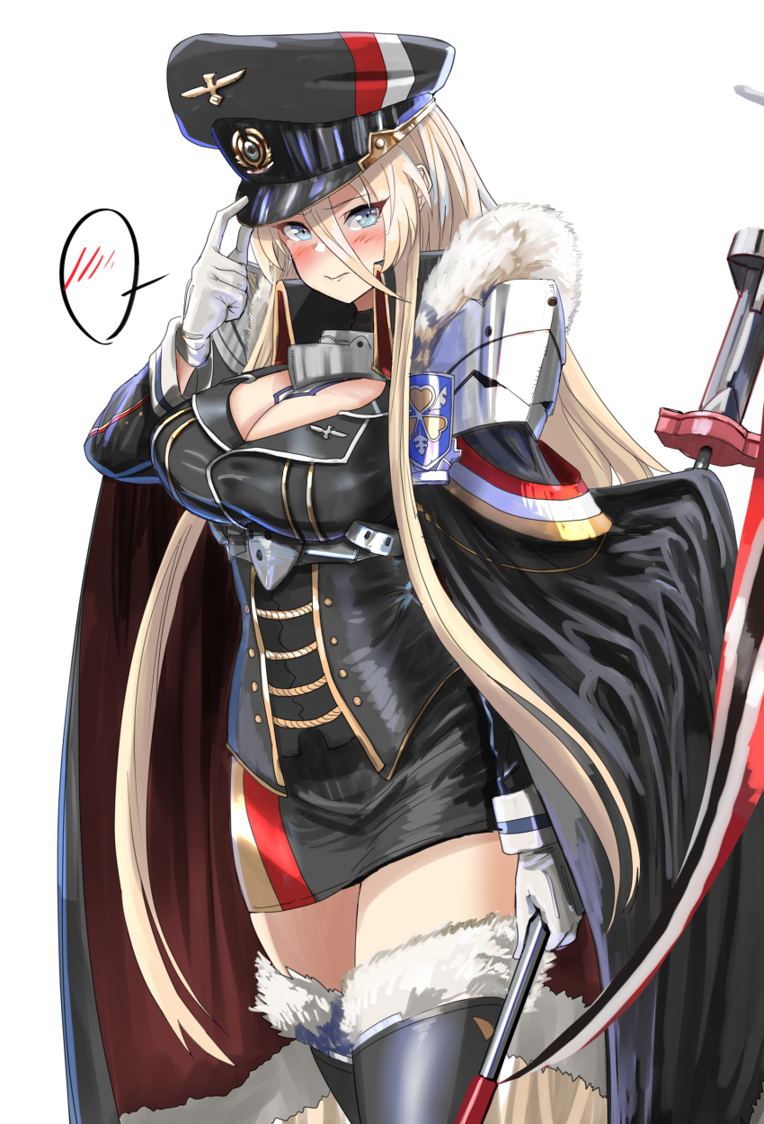 1girl, absurdres, aiguillette, azur_lane, bismarck_(azur_lane), black_legwear, blonde_hair, blue_eyes
